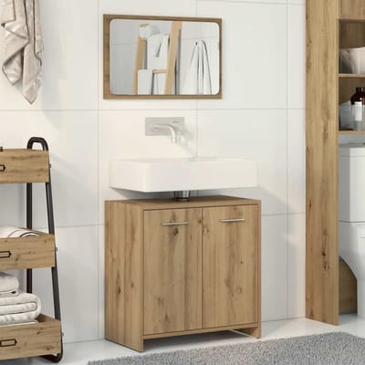 vidaXL - Badkamerkast - met - spiegel - bewerkt - hout - artisanaal - eikenkleurig