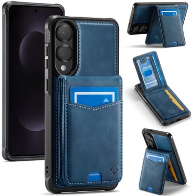 Casemania Hoesje Geschikt voor Samsung Galaxy S25 Edge - Navy Blue - Back Cover met Afneembare Magnetische Pasjeshouder met Standaard - Telefoonhoesje en Kaarthouder