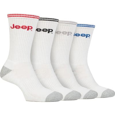 Heren Sport Crew Sokken | Jeep | 4-Pack Katoenen Hardloopsokken met Versterkte Hiel en Teen - Wit