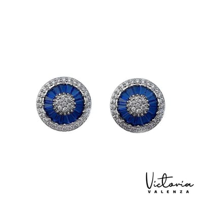 Victoria Valenza Cologne Luxe Oorbellen Dames Messing Oorknopjes Dames Oorringen - Blauwe Steen - Kleur Zilver - 1 Paar