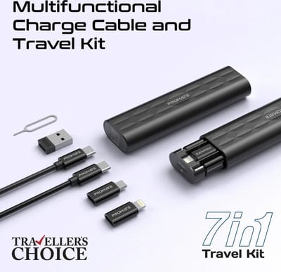 ProMate® PERK - 7 in 1 Set - 60W Fast Charge & Sync USB-C Kabel - Inclusief Adapters voor Micro-USB, Lightning en USB-A - TF, Micro en Nano SIM Kaart Slots - Compact en Lichtgewicht - Voor Reizen en Dagelijks Gebruik