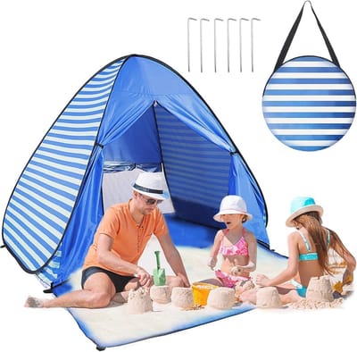 Pop-up Strandtent voor 2-3 Personen, UV-bescherming 50+, Draagbare Tent met Ventilatie en Privacy