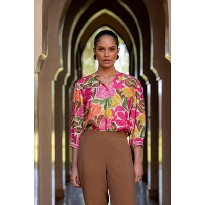 Geisha Blouse Ecru/tobacco/pink Size: M | Long-Sleeved Tops Outlet | Dames | Groen
