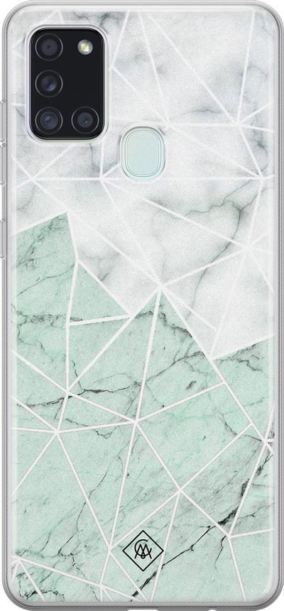 Casimoda® hoesje - Geschikt voor Samsung A21s - Marmer Mint Mix - Backcover - Siliconen/TPU - Roze