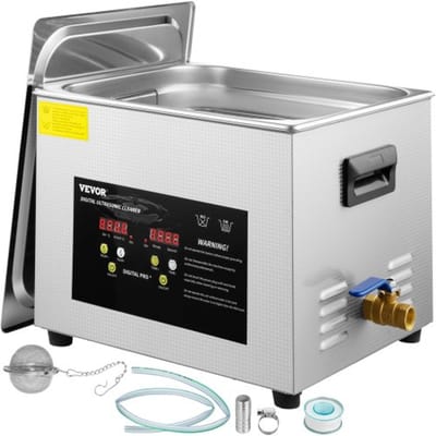 VEVOR 15 L ultrasone reiniger (600 W verwarming, 360 W ultrasoon) Professionele digitale ultrasone reiniger voor laboratoriumonderdelen met verwarmingstimer voor het reinigen van glazen tandheelkundige instrumenten