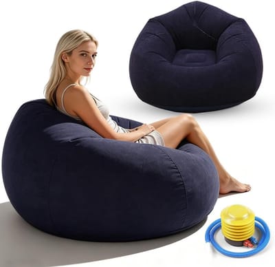 Opblaasbare zitzak voor buitengebruik, waterdichte luchtbank voor camping en strandfeesten, comfortabele zitzak voor ontspanning en recreatie (blauw)