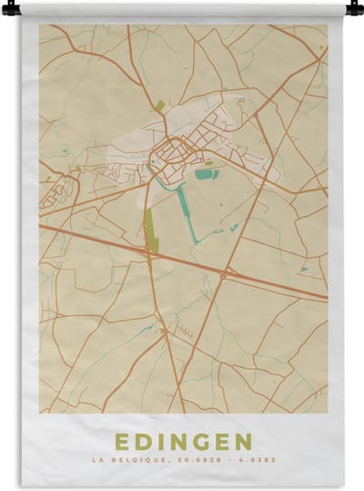 Wandkleed - Wanddoek - Kaart - Vintage - Plattegrond - Stadskaart - Edingen - 120x180 cm - Wandtapijt