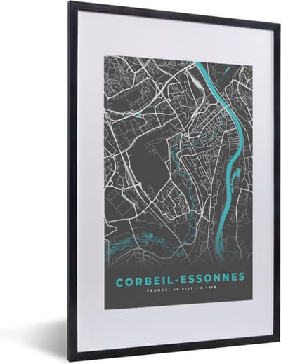 Fotolijst incl. Poster - Corbeil-Essonnes - Frankrijk - Stadskaart - Kaart - Plattegrond - 40x60 cm - Posterlijst