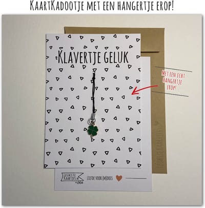 Kaartkadootje -> Hangertje Klavertje - No:04 (Klavertje Geluk - Driehoekjes - Groen klavertje vier) - LeuksteKaartjes.nl by xMar
