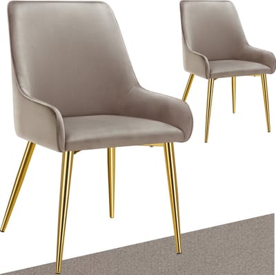 tectake® Eetkamerstoel Avane - Fluweeloptiek - Ergonomische gestoffeerde stoel met gouden stalen poten - Draagkracht 120 kg - Moderne eetkamer- en keukenstoel - Set van 2 - Taupe