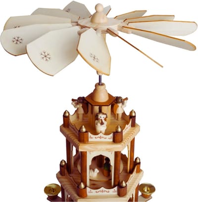 Kerstpiramide Houten Piramide - Natuur - 3 Niveaus - 45 Cm Hoogte - Handbeschilderde Figuren