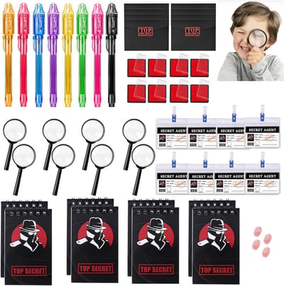 Detectiveset voor kinderen - 48 stuks inclusief UV-pen, notitieboek, vergrootglas, ID-kaart en vingerafdrukpad