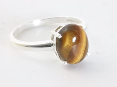 Fijne hoogglans zilveren ring met tijgeroog - maat 19