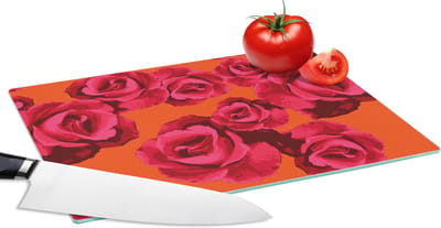 Glazen Snijplank - 28x20 - Rozen - Oranje - Patroon - Snijplanken Glas