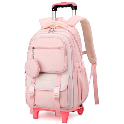 Kinderen Schoolrugzak Trolleytas met Wielen Studenten Rugzak Boekentas Rollende Schooltas voor Meisjes Kinderen Rugzak met Wielen white