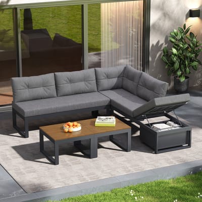 MODENUIT Tuinmeubelset 191,5 x 191,5 cm - Verstelbare Rugleuning En Opbergruimte - Balkon En Tuin - Polyester Grijs