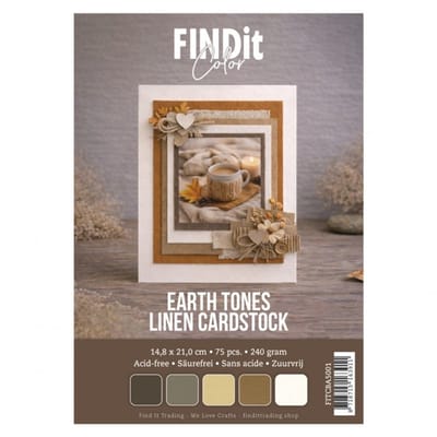 A5 Linnenkarton pakket 75 vellen 240 grams in vijf mooie kleuren - Find It Color - Linen Cardstock Pack A5 - Earth Tones - Gratis verzonden - FITCBA5001