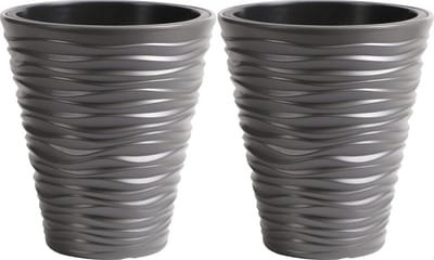Prosperplast Plantenpot/bloempot Sand Dunes - 2x - buiten/binnen - kunststof - steengrijs - D35 x H38 cm - met binnenpot