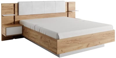 Vente-unique Bed met opbergruimte fluweel natuurlijk licht, wit 160 x 200 cm