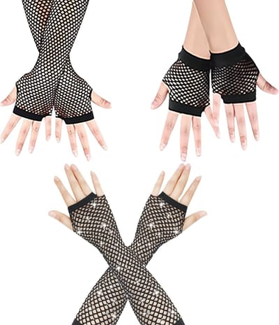 Vingerloze Net Handschoenen - 3 Paar Elastische Ademend Zwart Mesh voor Kostuumfeesten, Oud en Nieuw en Podiumoptredens