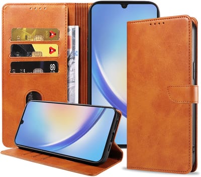 Geschikt voor Samsung Galaxy A34 5G Telefoonhoesje Kunstleer met Magnetisch lipje en Pasjeshouder Book Case met Klepje - Bruin - Smartphonica geschikt voor Samsung Galaxy A34 5G