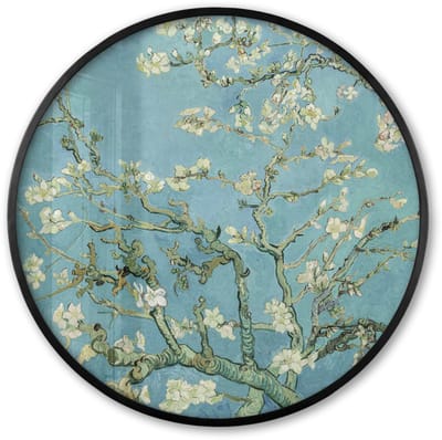Poster in lijst Rond - Fotolijst 60x60 cm - Posters - Van Gogh - Amandelbloesem - Oude meesters - Kunst - Vintage - Ronde posterlijst zwart - Decoratie - Wanddecoratie woonkamer - Muurdecoratie slaapkamer