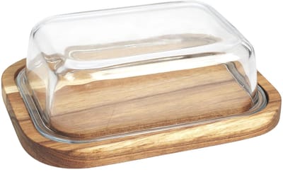 Home deco factory botervloot - acacia hout - glas - 19 x 14 cm