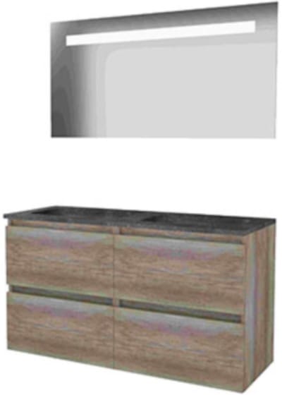 Basic-Line Economic 46 Badkamermeubelset - 120 x 46 cm - Greeploos - 4 Lades - Hardstenen Wastafel - Zonder Kraangat - Spiegel met LED Verlichting - Scotch Oak