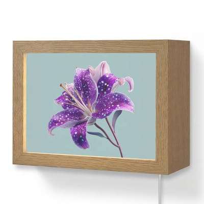 Wandlamp 20x15 cm - Oplaadbaar - Lelie - Bloem - Paars - Stippen - Wandlampen binnen woonkamer - Slaapkamer lamp met kabel - Decoratieve nachtlamp - Vloerlamp snoer