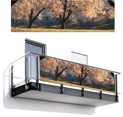 Balkonscherm 300x95 cm - Balkonposter Bomen - Bloesem - Lente - Balkon scherm decoratie - Balkonschermen - Balkondoek zonnescherm