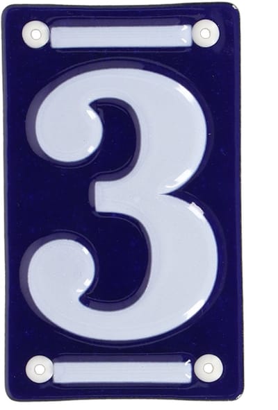 Best for Boots Huisnummer 3 - oudhollands - emaille - 7 x 12 cm - blauw/wit - nummer bordje