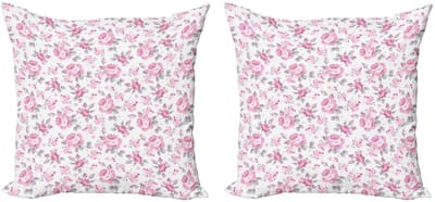 ABAKUHAUS Shabby Flora Kussenhoes Set – 2x50x50 cm – Dubbelzijdig bedrukt – Lichtroze/Wit/Grijs