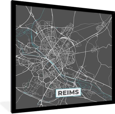 Fotolijst incl. Poster - Reims - Plattegrond - Kaart - Stadskaart - Frankrijk - 40x40 cm - Posterlijst