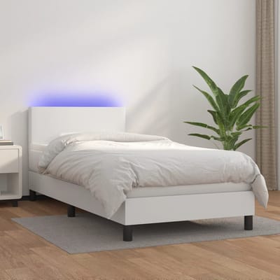 vidaXL - Boxspring - met - matras - en - LED - kunstleer - wit - 80x200 - cm