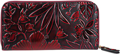 Lange Dames Portemonnee met Gesneden Kaartetui – Bourgondie – Elegante Clutch Portemonnee met Grote Capaciteit, Meerdere Kaartvakken en Ritsvak voor Telefoon, Munten en Contant Geld