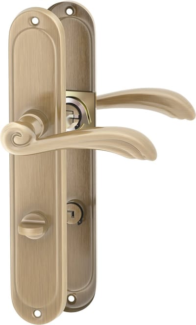 ERGO line Deurbeslag set Binnendeur - Verona - Klassiek Brons (Patina) Deurkruk - voor toilet/badkamer TL63-8 - Deurklink met schild, krukgarnituur, langschild deurkrukset, deurgrepen voor badkamerdeuren