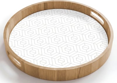 Dienblad rond 40x40 cm - Schootdienblad hout - Grafisch - Patroon - Modern - Borrelplank rechthoek - Plateau houten dienbladen