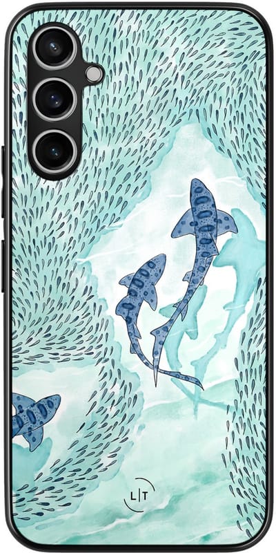 Leuke Telefoonhoesjes - Hoesje geschikt voor Samsung Galaxy A54 - Baby shark - Backcover zwart - Print / Illustratie - Blauw