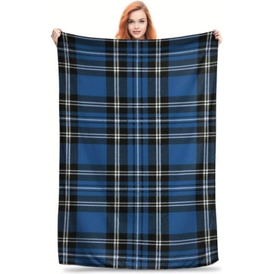 Moderne Stijl Blauw En Zwart Geruite Flanellen Plaid Deken Comfort Voor Alle Seizoenen Voor Bank En Bed Machine Wasbaar Vakantiecadeaus 100X150CM