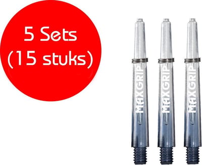 Darts Set - Maxgrip – 5 sets (15 stuks) - dart shafts - zwart-doorzichtig - darts shafts - inbetween