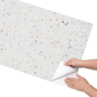 Coloray Meubel Wrap Folie - Wit Meubelfolie - 65x130 cm - Decoratiefolie Zelfklevend Terrazzo-patroon - Meubelfolie Zelfklevend - Modern Meubelfolie - Wrapfolie Keuken - Wanddecoratie - Texturen