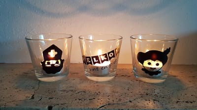 Set van 3 theelichtjes Sint en Piet doorzichtig