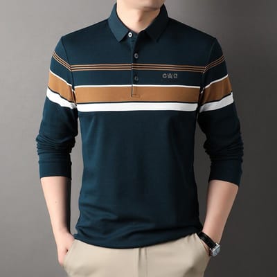Wit Herfst Lange Mouw Revers T-shirt Heren Nieuw Katoen Gemengd Poloshirt Middenleeftijd Papa Pak 3XL/56【170-185】 black