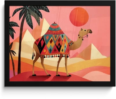 Poster in lijst - Fotolijst 40x30 cm - Posters - Kameel - Pyramides - Rode zon - Posterlijst zwart - Decoratie - Wanddecoratie woonkamer - Muurdecoratie slaapkamer