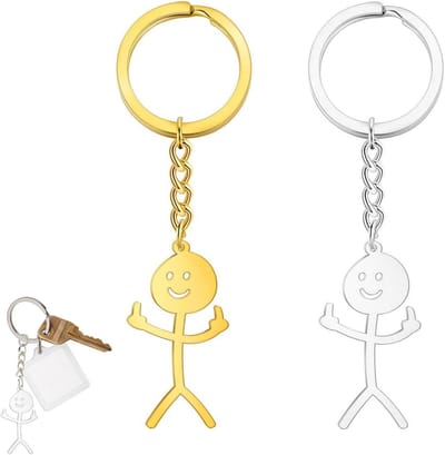 Sleutelhanger met Grappige Smiley Face Figuur en Vinger Tekentaal - Leuke Trendy Tasaccessoire voor Auto - Set van 2 Stuks.