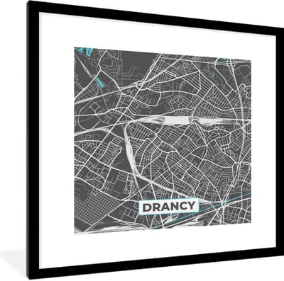 Fotolijst incl. Poster - Drancy - Frankrijk - Kaart - Stadskaart - Plattegrond - 40x40 cm - Posterlijst