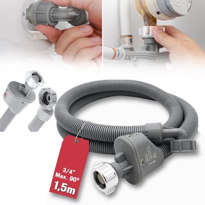 2,5m Aansluitslang Voor Wasmachine/Vaatwasser - 3/4" Schroefdraad Aquastop Veiligheidsventiel - 10 Bar PVC & PP - Duurzame Universele Waterinlaat - Grijs