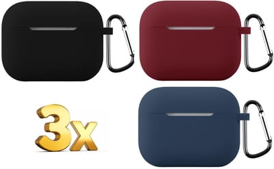 Telestore - hoesje geschikt voor AirPods Pro 3 soft case cover - 3 stuks zwart rood blauw - TPU hoesje Beschermhoes - AirPods Pro 3 Cover - AirPods Pro 3 hoesje - Geschikt voor Apple AirPods Pro 3 - gel hoesje met sleutelhanger