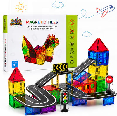 Bunyan - 75 Stuks - Magnetische tegels - Magnetic tiles - Magnetische speelgoed - Constructiespeelgoed - Magnetische tegels - Montessori speelgoed - Magnetic Toys - Magnetische bouwstenen - Speelgoed Kinderen - Kinderen - Educatief - Blokken