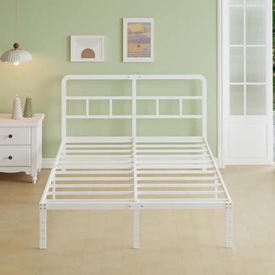 Metalen Bedframe - Dubbel Bed Frame - Slaapkamer Inrichten - Met Hoofdbord - 160x190 cm - Wit